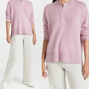 Theory Button Up Henley Super Soft 100% Cashmere Sweater in Wild Lilac sz S $445
